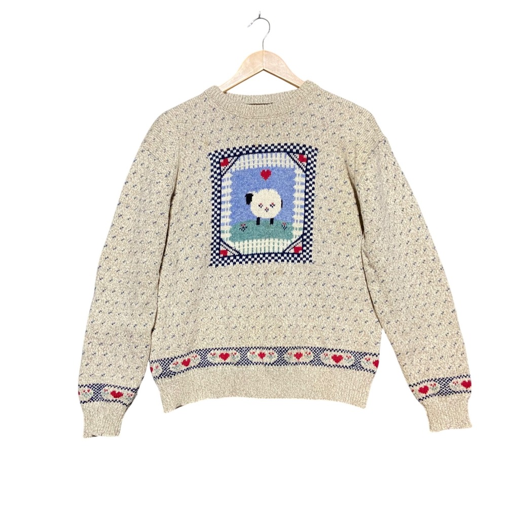Vintage 90s Eddie Bauer Wool Sheep Sweater Cottagecore Grandma Core Knit Size L